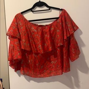 Alice + Olivia off the shoulder floral crop blouse